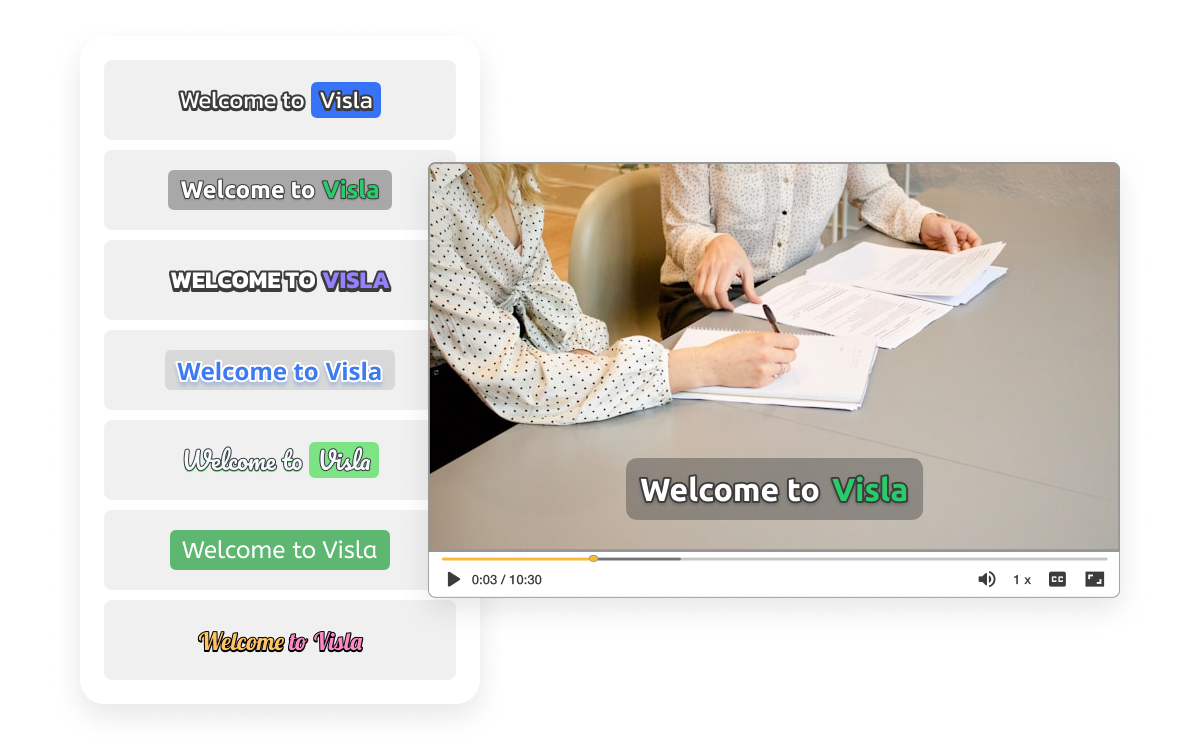 Mobile video editing app for adding stylish subtitles from a large library of styles or creating custom branded subtitle designs.